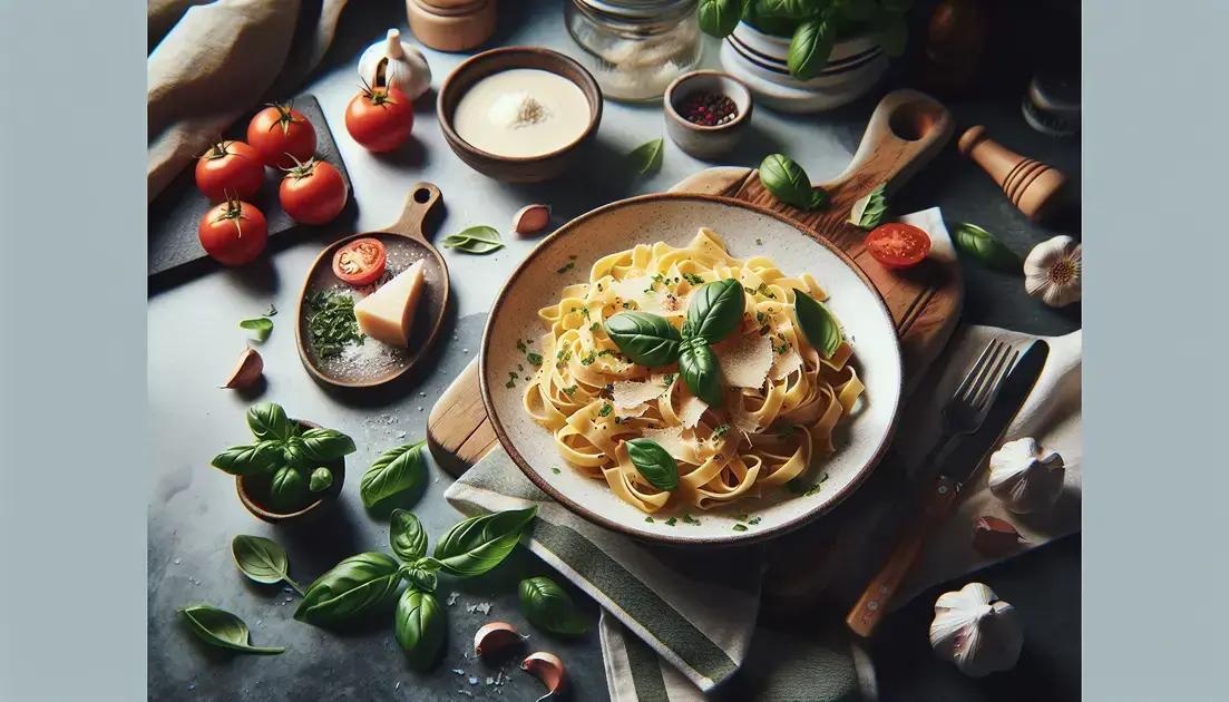 Macarrão Talharim com manjericão para uma refeição rápida