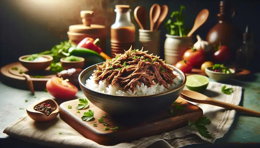 Receita de Arroz com carne desfiada deliciosa e fácil