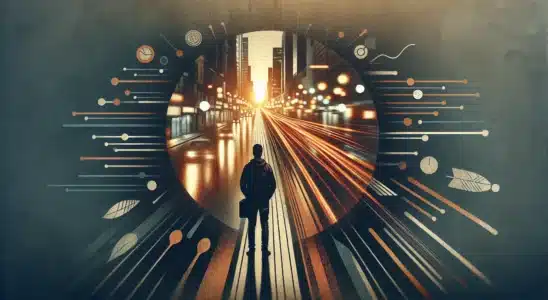 Imagem de uma pessoa de costas em ambiente urbano ao entardecer, simbolizando como será sua vida amorosa em 2026